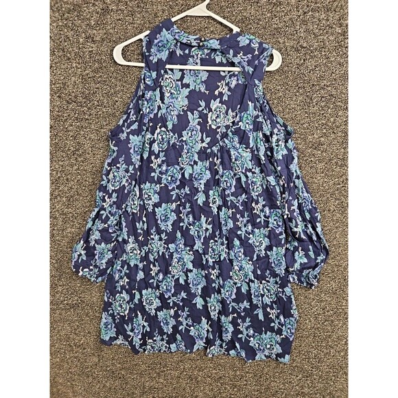 ANGIE  Tops Tunic Women' Medium Blue Floral Open Shoulder NWOT - Picture 4 of 5